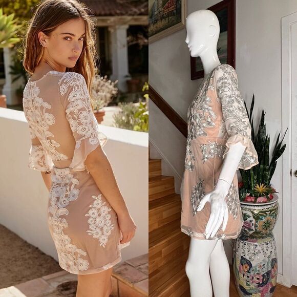 Free People For Love & Lemons Temecula Mini Dress silver - Picture 5 of 8